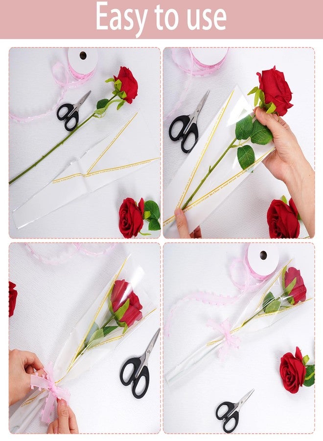 mifengda 100pcs Single Rose Sleeve Flower Wrapping Bags Single Flower Packaging Bags Waterproof Gold Edge Flower Bouquet Sleeve for Mother's Day Wedding Bouquet Valentine's Gifts (White) - Image 4